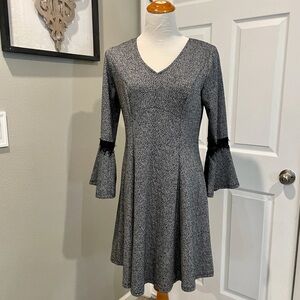 Signature By Robbie Bee Long Sleeve Midi Fit & Flare Dress Black Lace Medium
